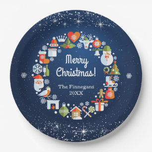 Plato De Papel Fiesta navideña de Navidades azules nevados