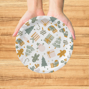 Plato De Papel Fiesta Navideña de Verde y Dorado