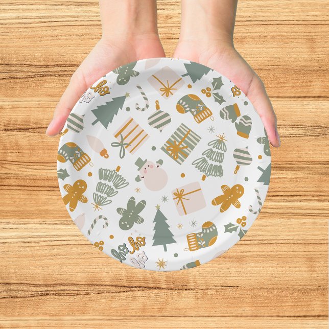 Plato De Papel Fiesta Navideña de Verde y Dorado (Subido por el creador)