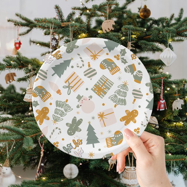 Plato De Papel Fiesta Navideña de Verde y Dorado (Subido por el creador)
