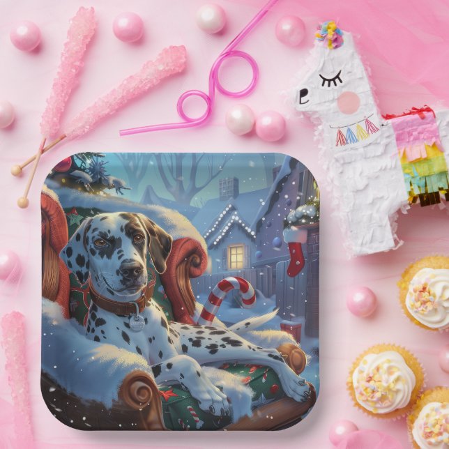 Plato De Papel Fiesta Navideña del Perro Dálmata (Fiesta)