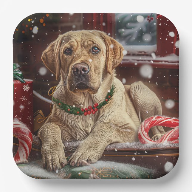 Plato De Papel Fiesta Navideña del Perro Labrador (Anverso)