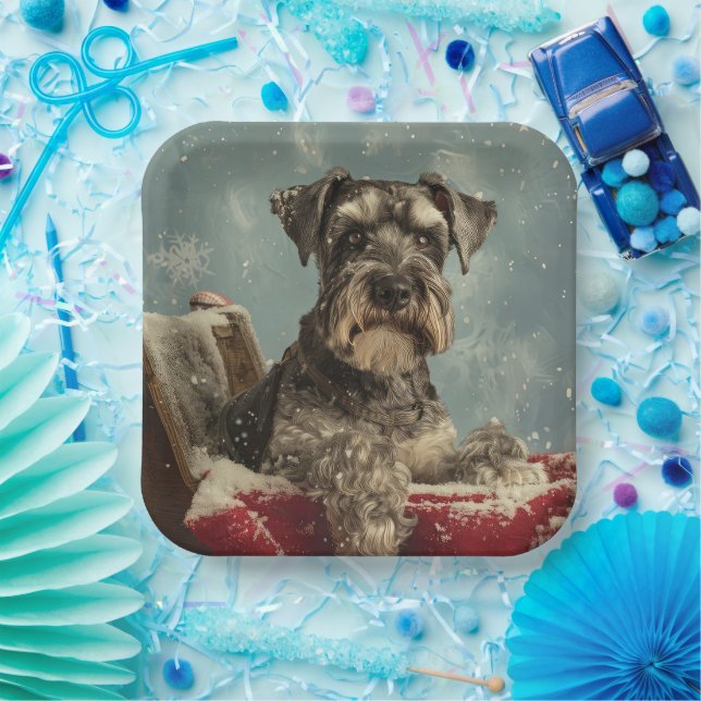 Plato De Papel Fiesta Navideña del Perro Schnauzer (Fiesta)