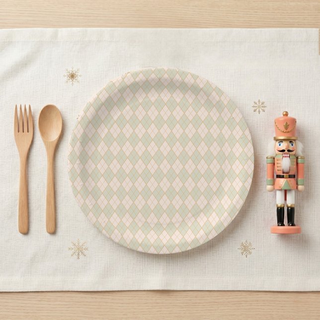 Plato De Papel Fiesta Navideña Preppy Argyle (Preppy Argyle Winter Wonderland Christmas Party Paper Plate)