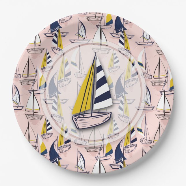 Plato De Papel Fiesta Navy Blue Sailboat (Anverso)