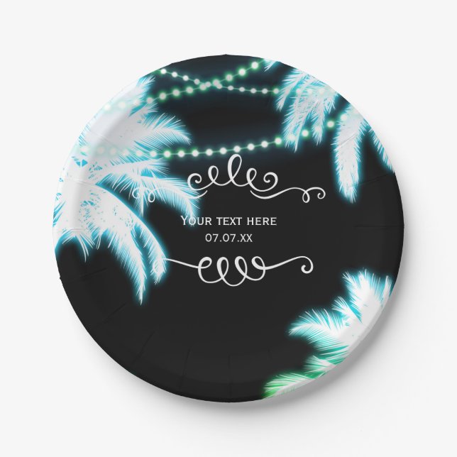 Plato De Papel Fiesta Neon Gslow Palm Trees Beach (Anverso)