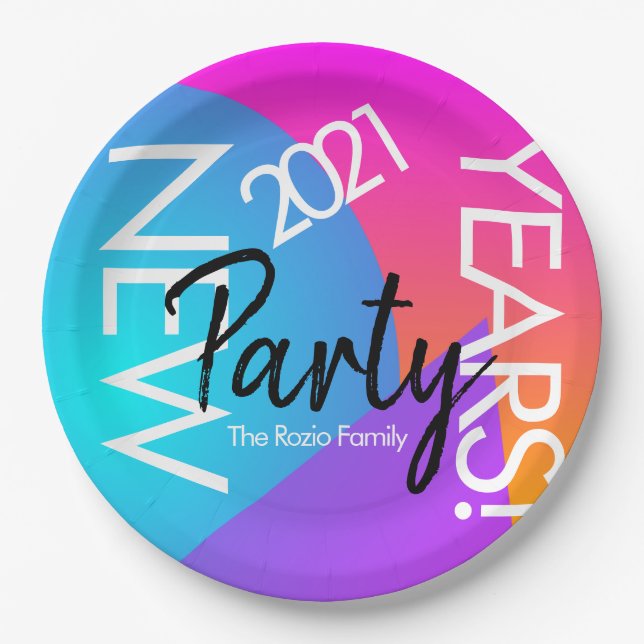 Plato De Papel fiesta Neon Typography Company 2021 (Anverso)