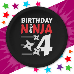 Plato De Papel fiesta Ninja de 4 años de edad celebra el cuarto c