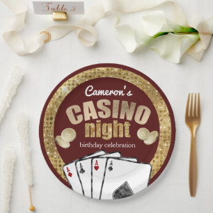 Plato De Papel Fiesta Nocturno de Gold Diamonds Burgundy Casino