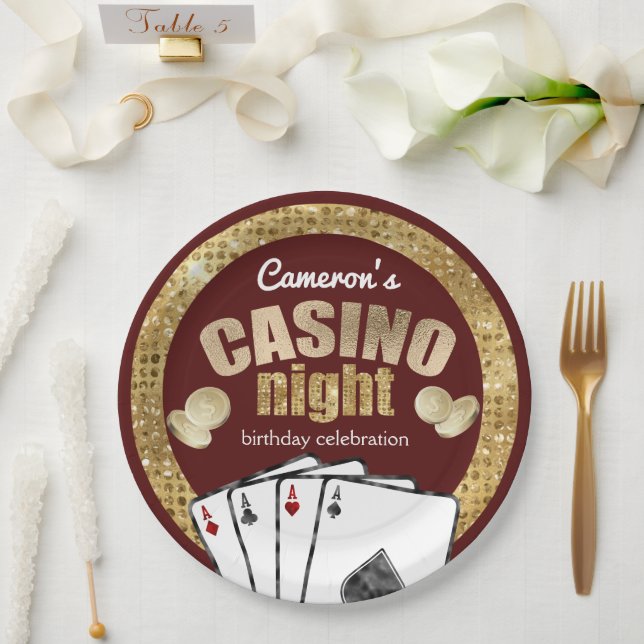 Plato De Papel Fiesta Nocturno de Gold Diamonds Burgundy Casino (Boda)
