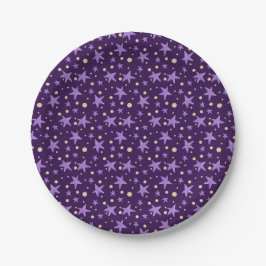 Plato De Papel Fiesta nocturno Violet Starry Stars Purple