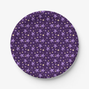 Plato De Papel Fiesta nocturno Violet Starry Stars Purple