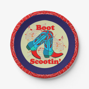 Plato De Papel Fiesta occidental Cowboy Boot Scootin" Baila rojo