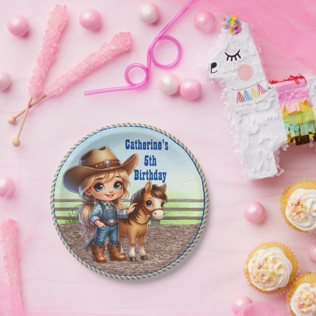 Plato De Papel Fiesta Occidental Niñita Vaquera Con Personalizado (Fiesta)