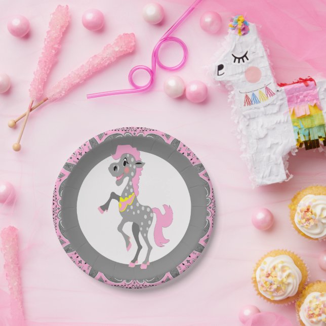 Plato De Papel Fiesta occidental Polka Dot Personalizado caballo (Fiesta)