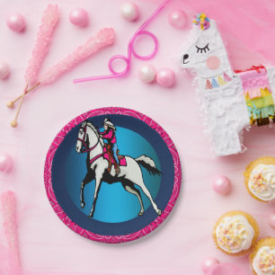 Plato De Papel Fiesta occidental Vaquera montando caballo bandana