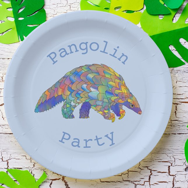 Plato De Papel Fiesta pangolín pone en peligro activismo animal a (Cute pangolin party paper plate ideal for birthdays or summer parties colorful animal art)