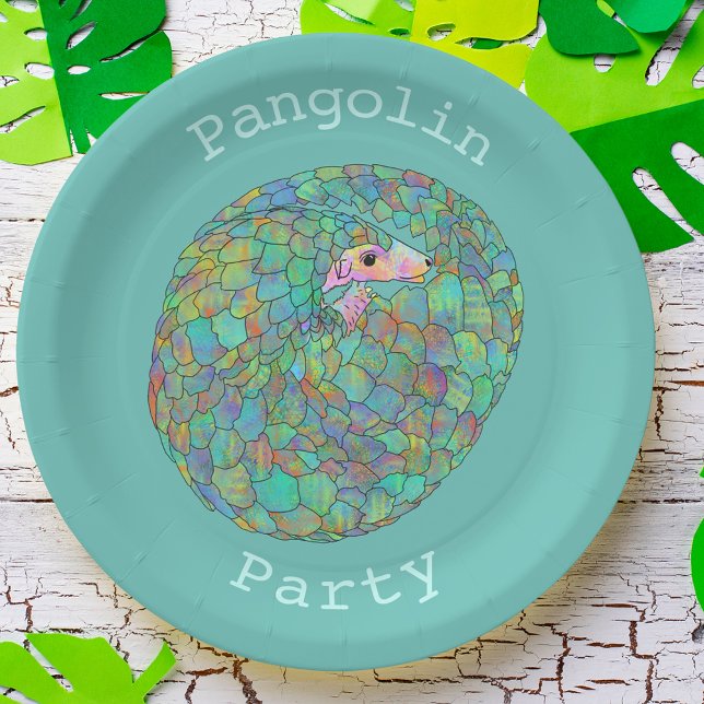 Plato De Papel Fiesta pangolín pone en peligro el activismo anima (Cute pangolin party paper plate colorful wild animal art endangered species )