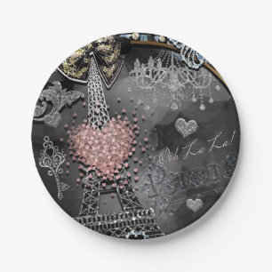 Plato De Papel Fiesta Paris Brillo Glamour Destello Francia Dulce