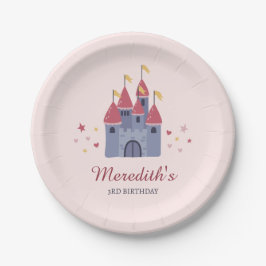 Plato De Papel Fiesta Pastel Rosa Encantado Castillo Corazones y 
