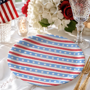 Plato De Papel Fiesta Patriótica Americana del 4 de Julio