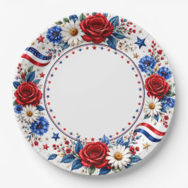 Plato De Papel Fiesta Patriótica Floral Día de la Independencia d