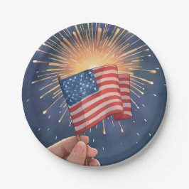 Plato De Papel Fiesta Patriótico de la Bandera de Estados Unidos