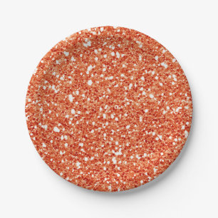 Plato De Papel Fiesta Personalizada Brillo Chispa Naranja Glam