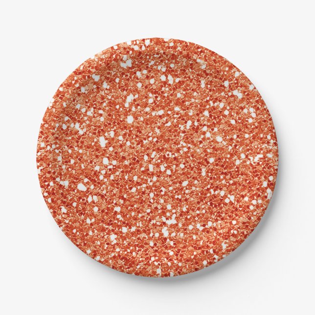 Plato De Papel Fiesta Personalizada Brillo Chispa Naranja Glam (Anverso)