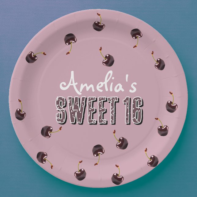 Plato De Papel Fiesta Personalizada Cherry Sweet 16 (Subido por el creador)