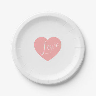Plato De Papel Fiesta Personalizada con Letra Corazón de Amor Ros