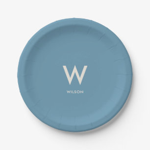 Plato De Papel Fiesta Personalizada con Monograma Azul Claro