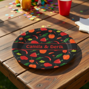 Plato De Papel Fiesta Personalizada con Patrón de Pimienta Chili 