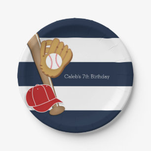 Plato De Papel Fiesta personalizada de béisbol deportes azul y bl