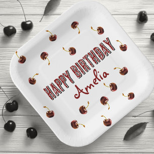 Plato De Papel Fiesta personalizada de cerezo rojo