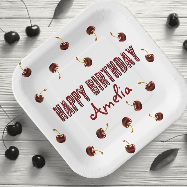 Plato De Papel Fiesta personalizada de cerezo rojo (Subido por el creador)
