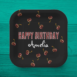 Plato De Papel Fiesta personalizada de cerezo rojo