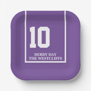 Plato De Papel Fiesta Personalizada de Derby Caballo 10 Morado
