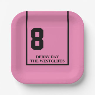 Plato De Papel Fiesta Personalizada de Derby Caballo 8 Rosa