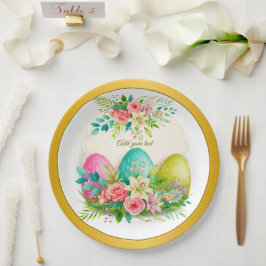 Plato De Papel Fiesta Personalizada de Huevos de Pascua Florales 