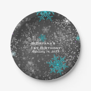 Plato De Papel Fiesta personalizada de invierno con tiza teal y p