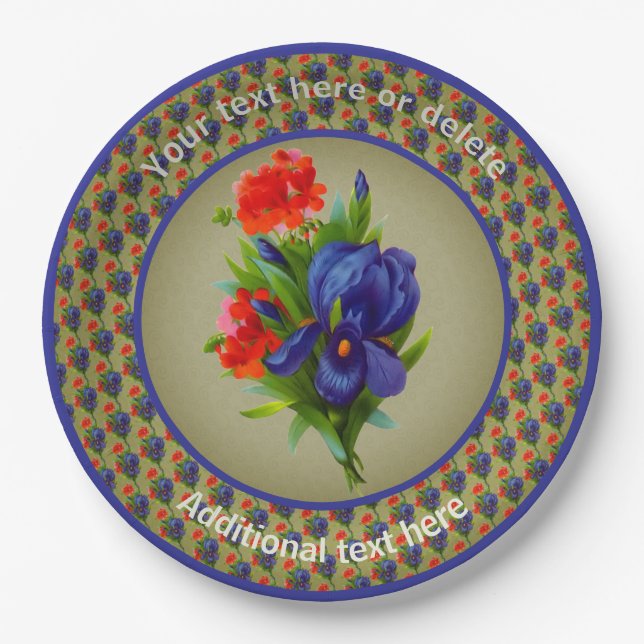 Plato De Papel Fiesta personalizada de Iris Flower Bouquet (Anverso)