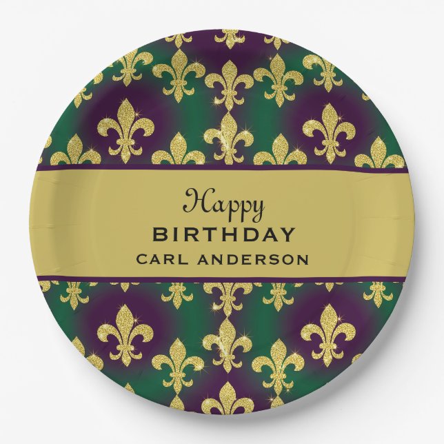Plato De Papel Fiesta personalizada de Mardi Gras (Anverso)