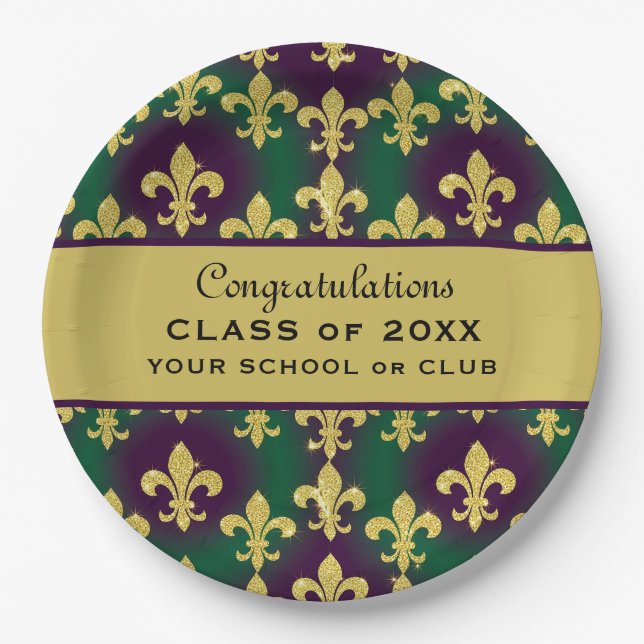 Plato De Papel Fiesta personalizada de Mardi Gras (Anverso)