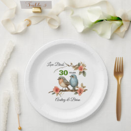 Plato De Papel Fiesta Personalizada de Perlas del 30 Aniversario