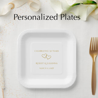 Plato De Papel Fiesta Personalizada Elegante Moderna de 50 Aniver