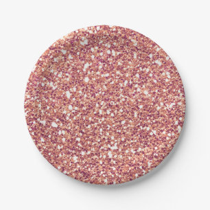 Plato De Papel Fiesta Personalizada Glam Brillo Rosa Oro Rosado