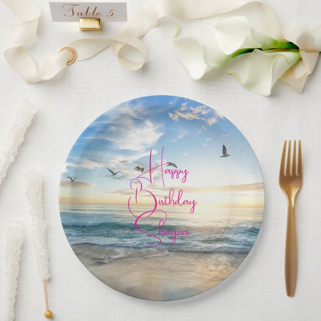 Plato De Papel Fiesta Personalizado Beach Sunrise (Boda)