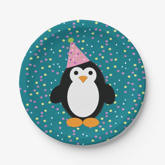 Plato De Papel Fiesta Personalizado Cute Penguin (Anverso)