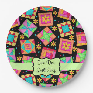 Plato De Papel Fiesta personalizado de Black Patchwork Quilt Shop